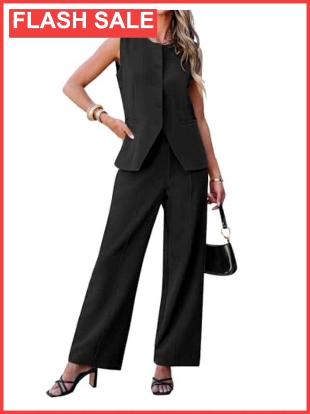 Womens 2 Piece Business Casual Vest Pants Suit Set Wide Leg